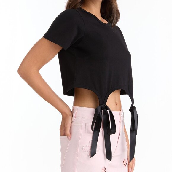 NWT Noli Shop Diana Satin Bow Shirt - Black - Picture 3 of 9